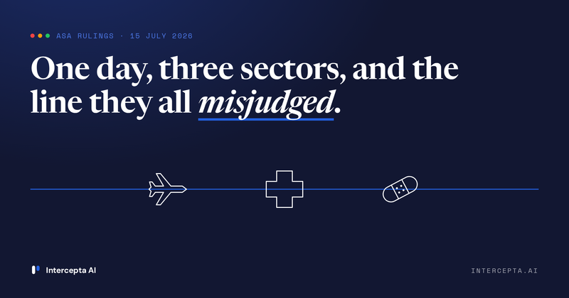 Dark navy card: 'One day, three sectors, and the line they all misjudged', with plane, medical cross and patch icons on one line.