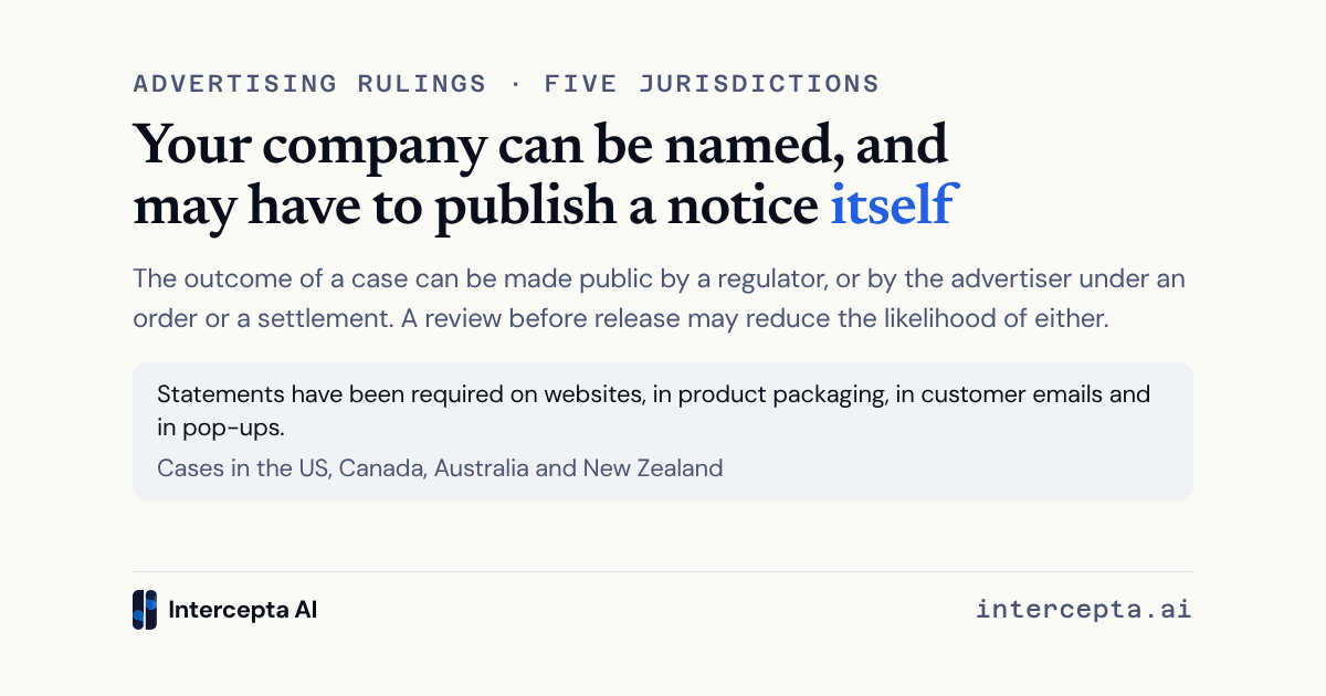 Social card: “Your company can be named, and may have to publish a notice itself”. Statements have been required on websites, in product packaging, in customer emails and in pop-ups.
